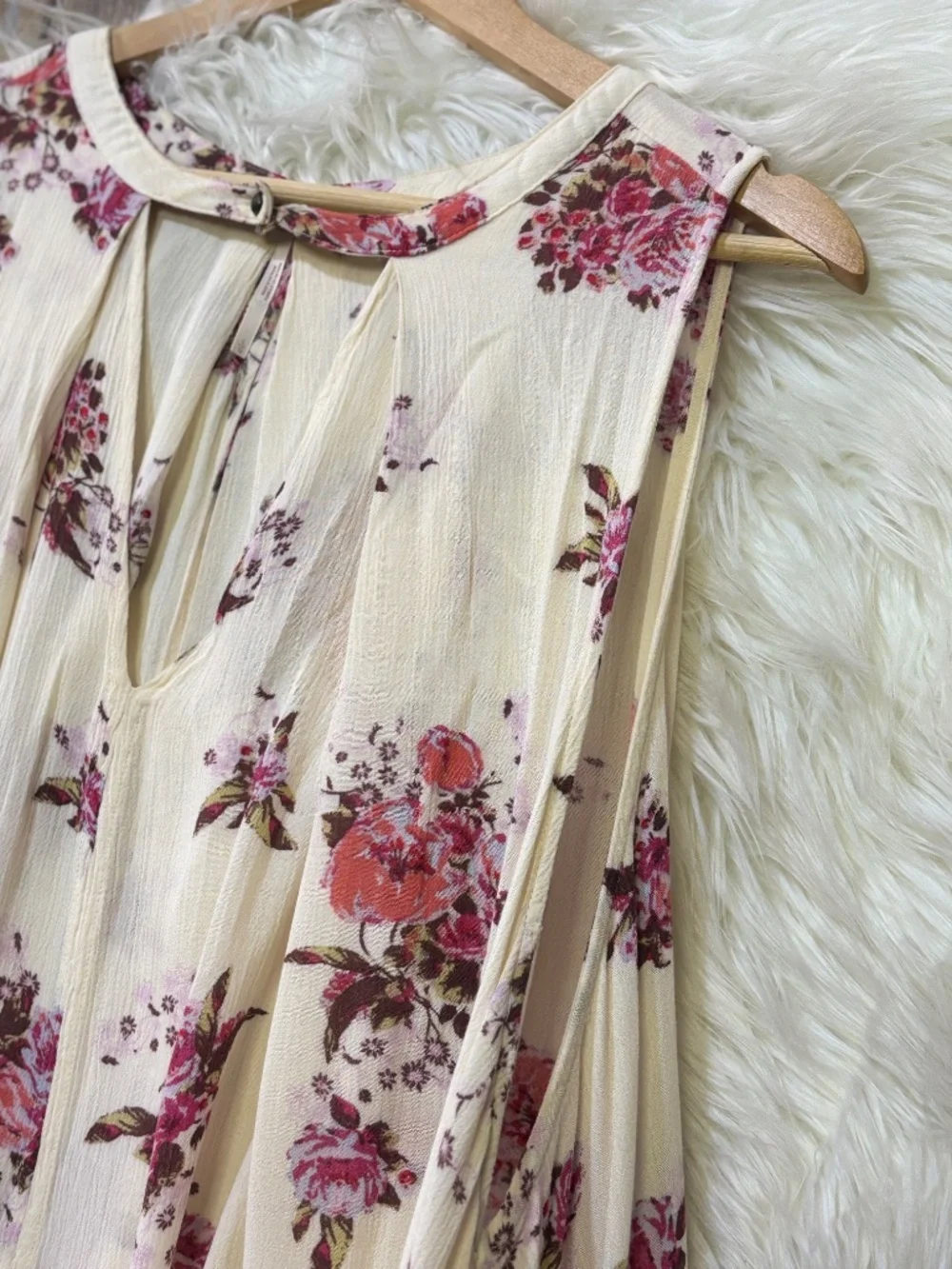 EUC ✵☽Free People☾✵ Sleeveless Ivory Pink Floral V Neck Mini Swing Dress | Large